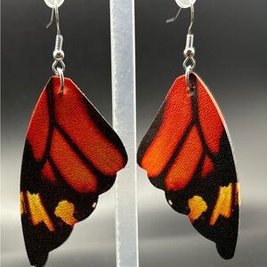 Butterfly Wing Statement Earrings – Orange & Black